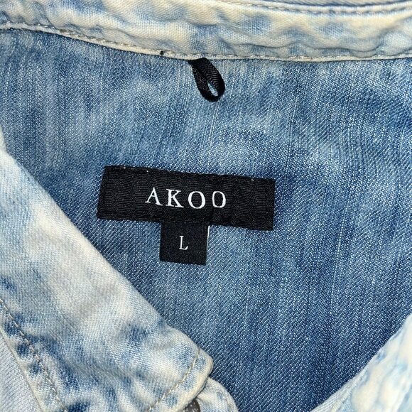 Akoo Distressed Denim Button-Up Shirt With Chest Pockets & Stitch Detail L - Picture 4 of 16
